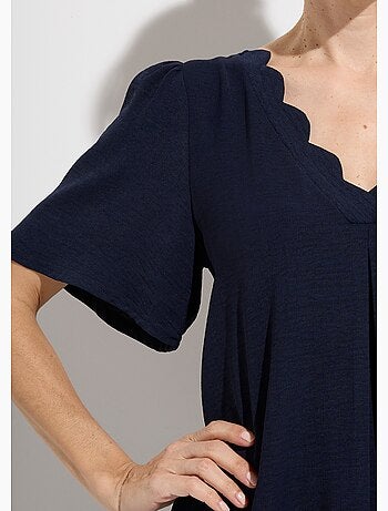 Robe droite courte col V festonné - Afibel