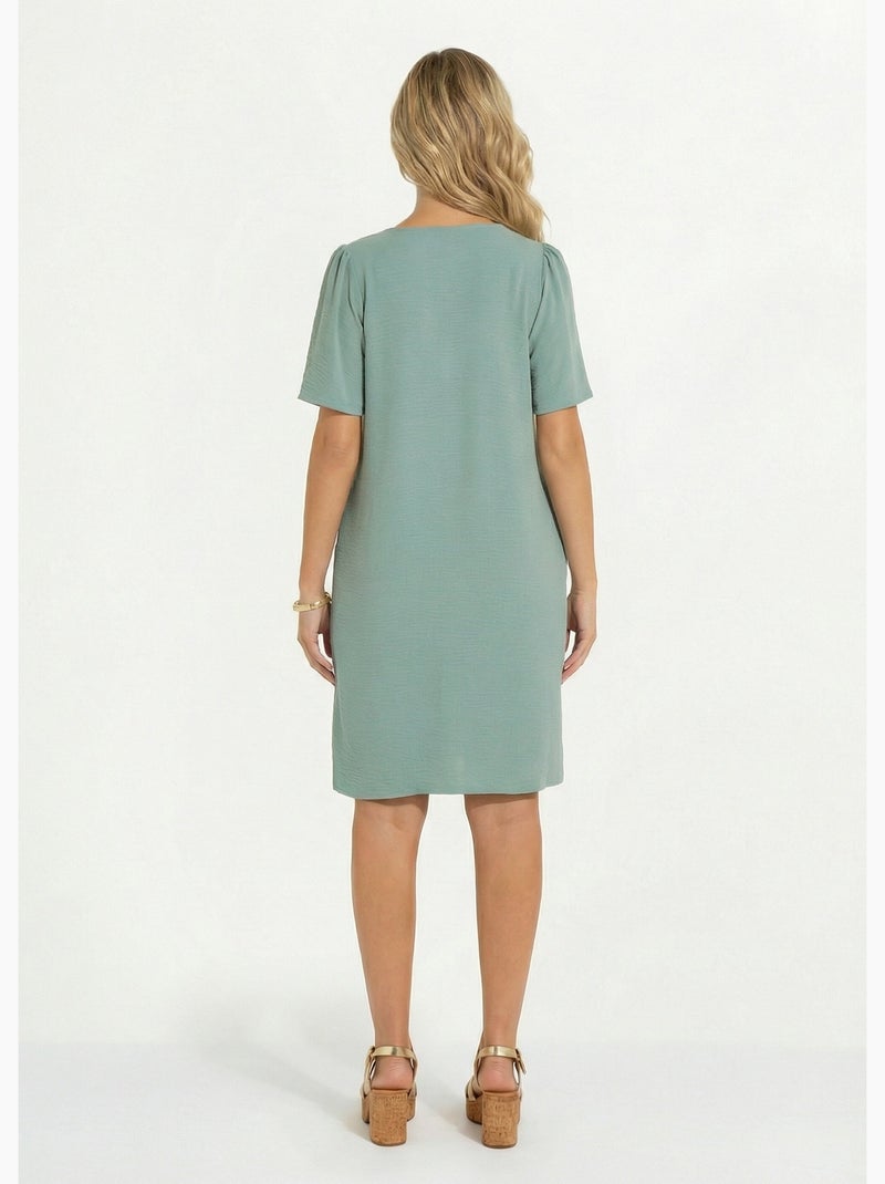 Robe droite courte col V festonné - Afibel Vert Sauge - Kiabi
