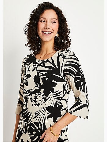 Robe droite courte fleurie fluide - Afibel