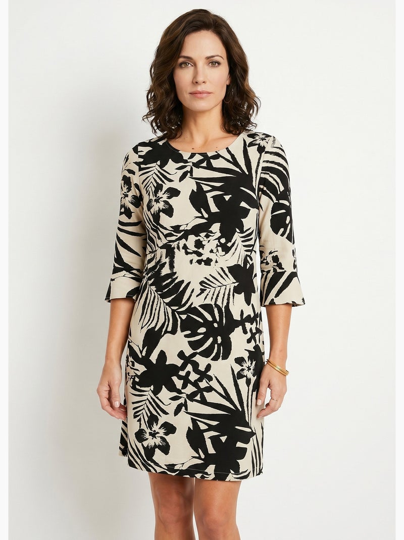 Robe droite courte fleurie fluide - Afibel Noir - Kiabi