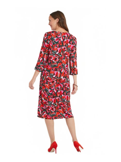 Robe droite courte fleurie manches 3/4 - Kiabi