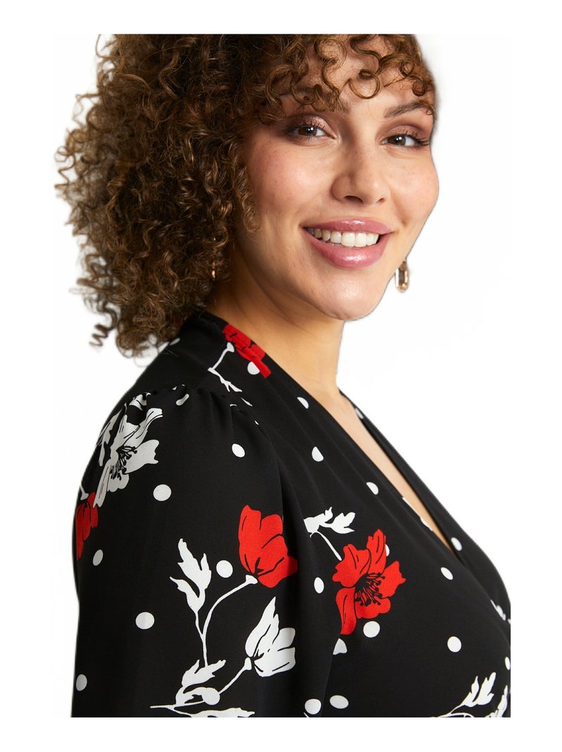 Robe droite courte fleurie Noir - Kiabi