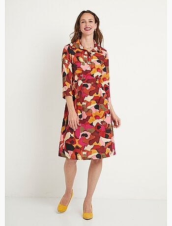 Robe droite courte imprimée col chemisier - Afibel