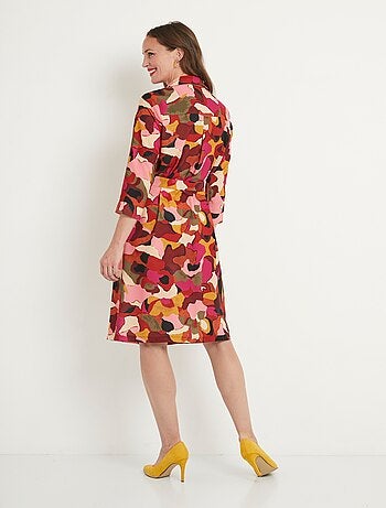 Robe droite courte imprimée col chemisier - Afibel