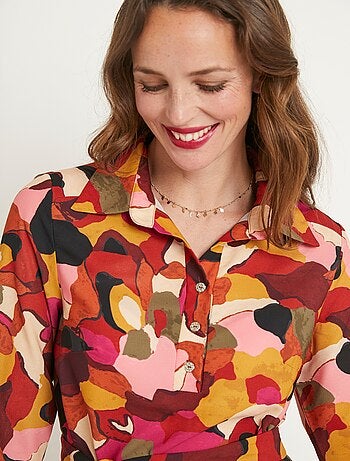Robe droite courte imprimée col chemisier - Afibel
