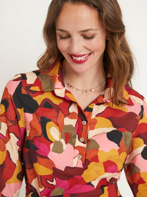 Robe droite courte imprimée col chemisier - Afibel - Kiabi