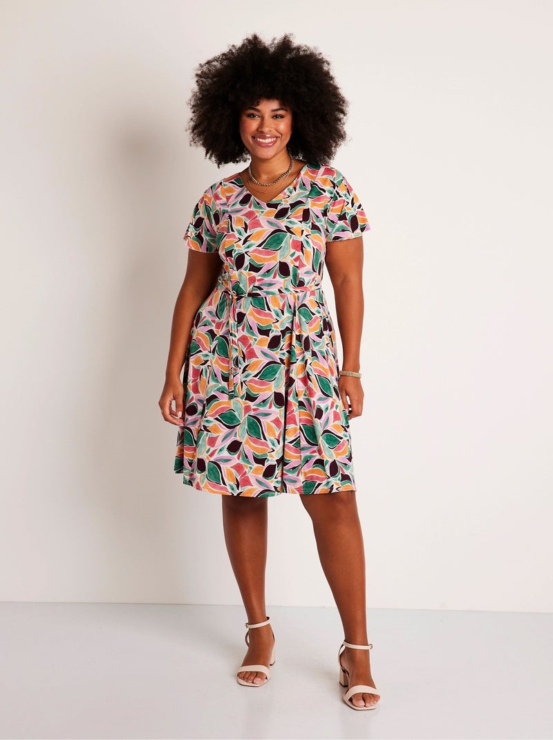 Robe droite courte imprimée Rose/Vert - Kiabi