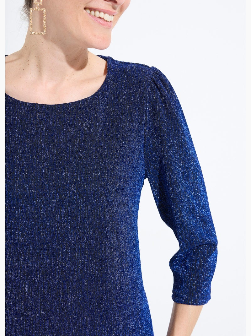 Robe droite courte maille brillante métallisée - Afibel Bleu - Kiabi