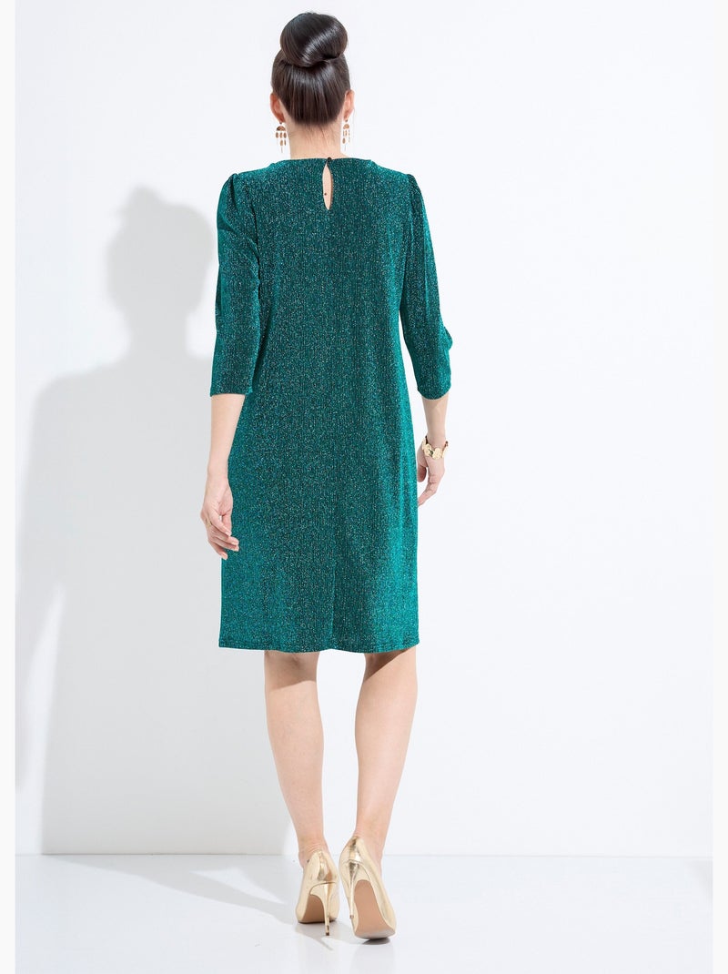 Robe droite courte maille brillante métallisée - Afibel Vert - Kiabi