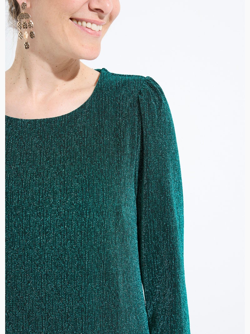 Robe droite courte maille brillante métallisée Vert - Kiabi