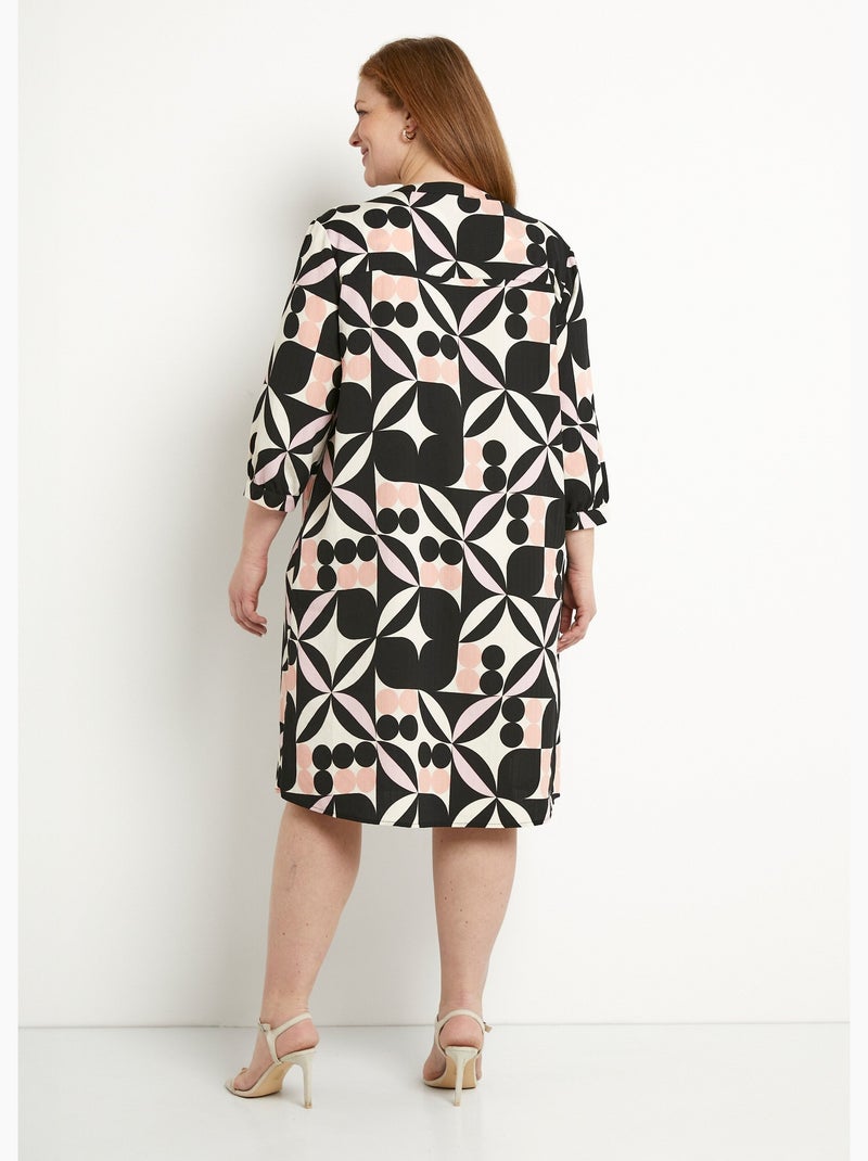 Robe droite courte manches 3/4 motif graphique - Afibel Noir Rose - Kiabi