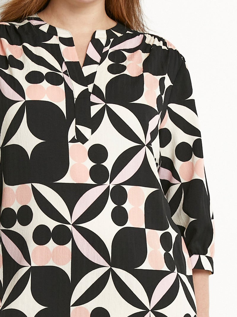 Robe droite courte manches 3/4 motif graphique - Afibel Noir Rose - Kiabi