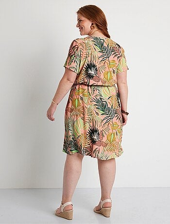 Robe droite courte motif feuilles