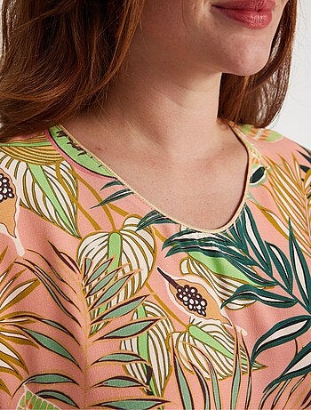 Robe droite courte motif feuilles