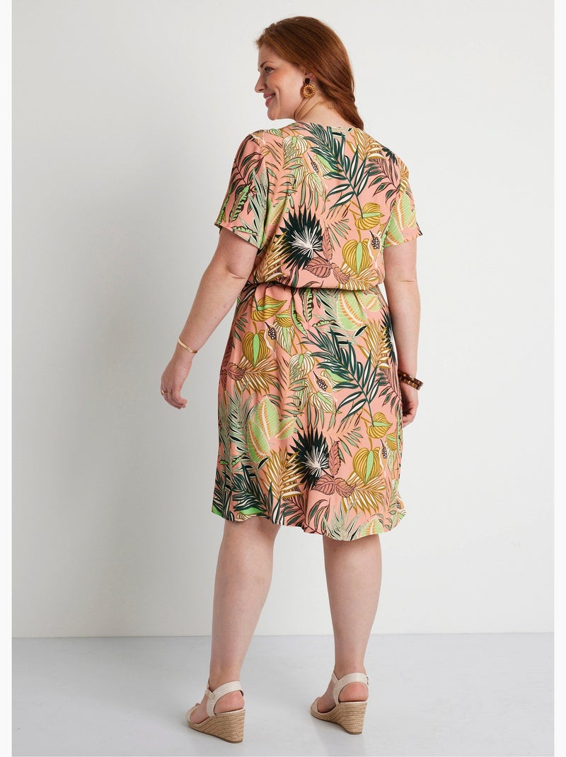 Robe droite courte motif feuilles Rose - Kiabi