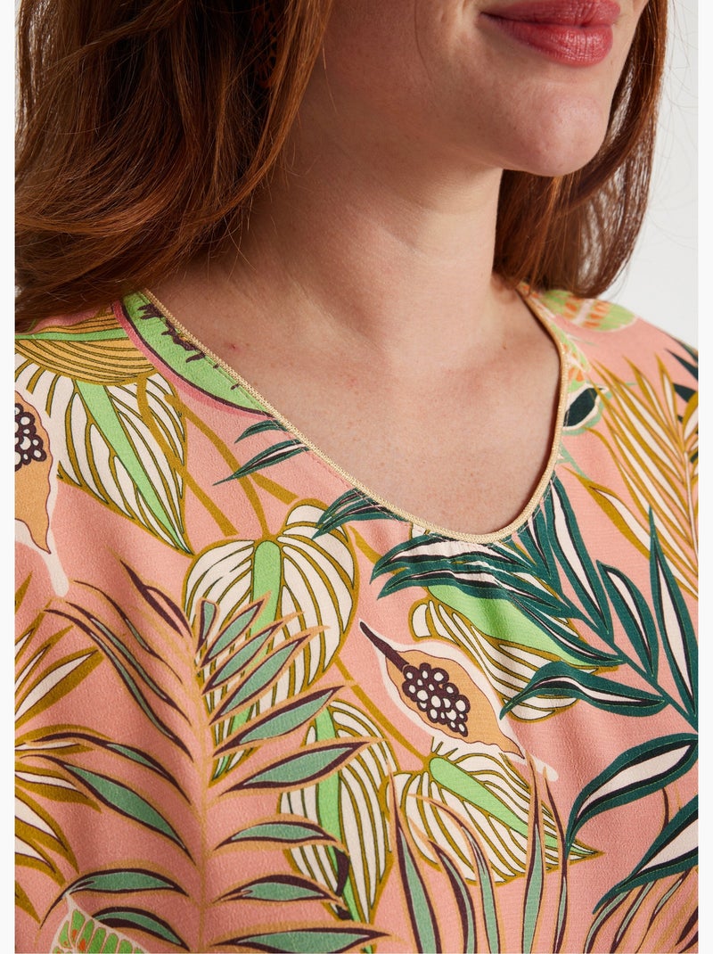 Robe droite courte motif feuilles Rose - Kiabi