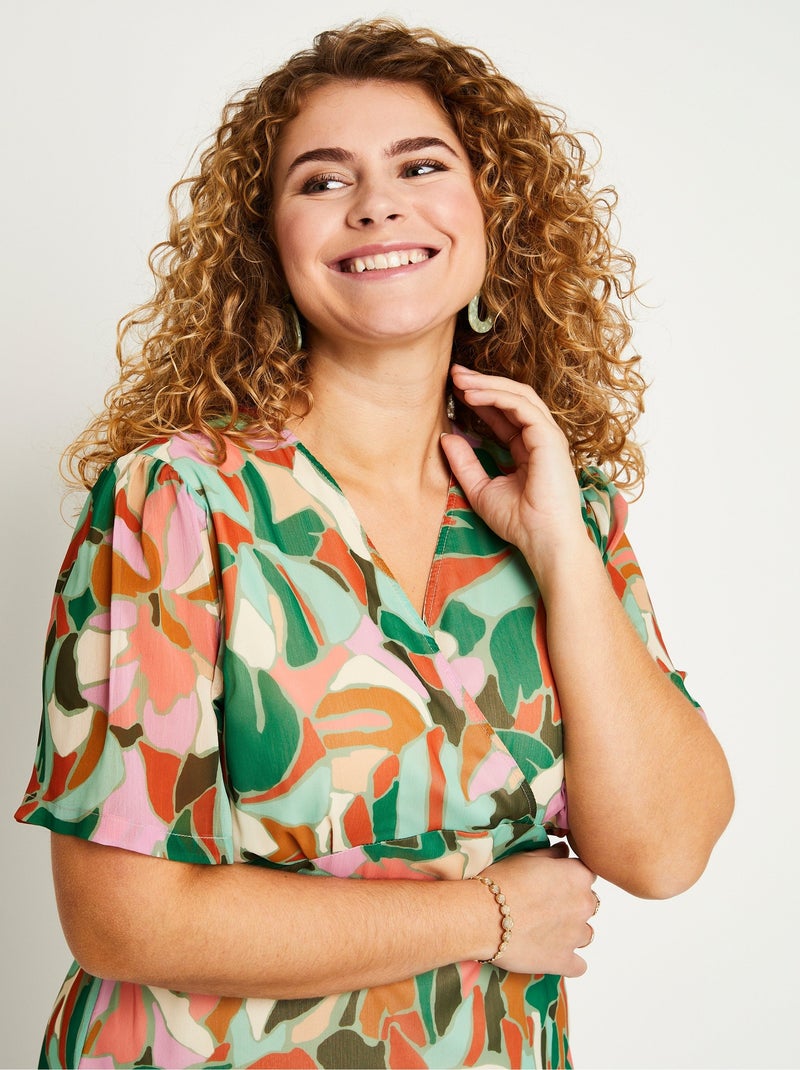 Robe droite courte voile imprimé cérémonie - AFIBEL Vert - Kiabi
