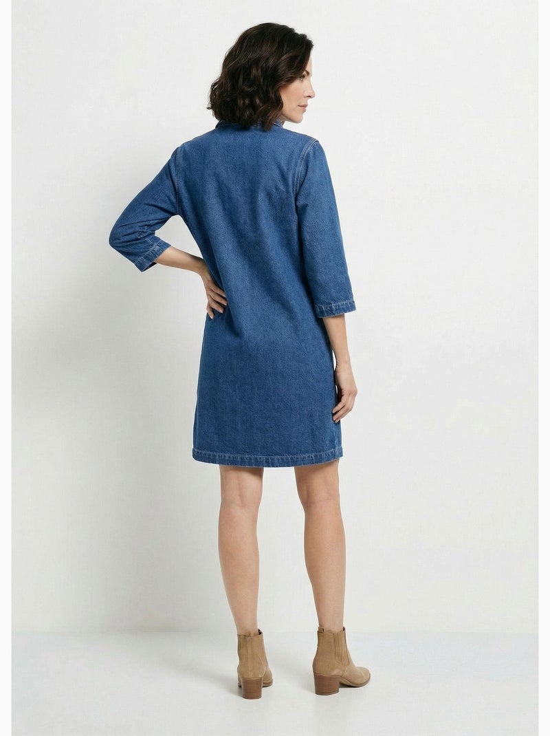 Robe droite en denim avec col chemise - Afibel Bleu denim - Kiabi