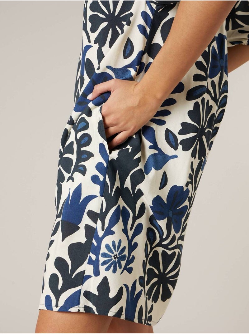 Robe droite femme fleurie 'Deeluxe' Bleu marine - Kiabi