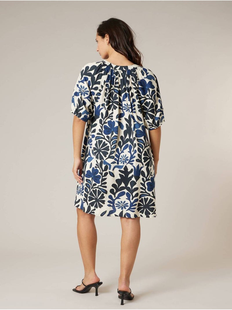 Robe droite femme fleurie 'Deeluxe' Bleu marine - Kiabi