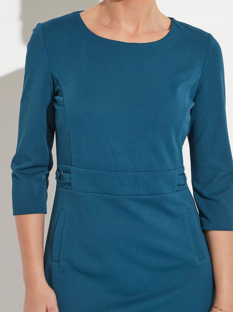 Robe droite manches 3/4 maille souple - Afibel Bleu canard - Kiabi