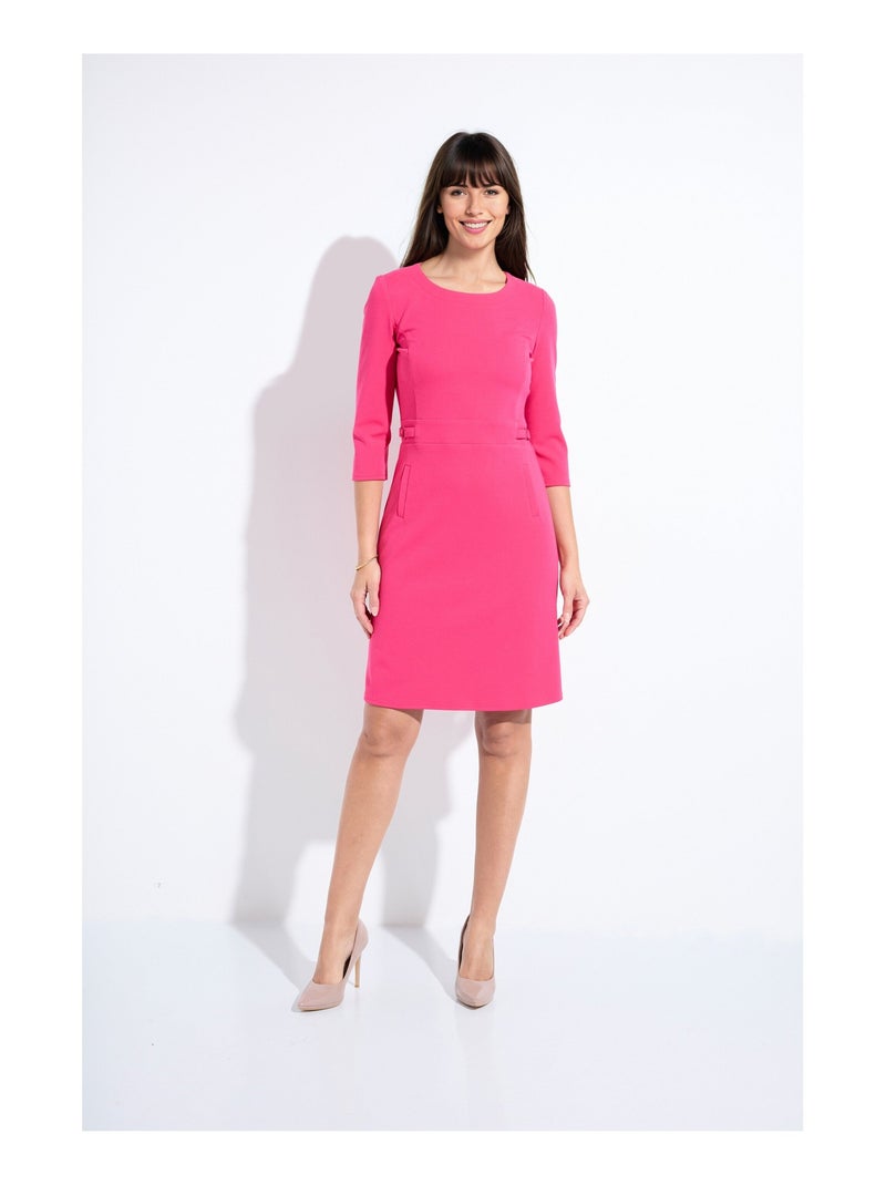 Robe droite manches 3/4 maille souple Rose fushia - Kiabi