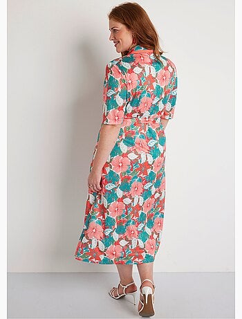 Robe droite mi longue boutonnée fleurie - Afibel