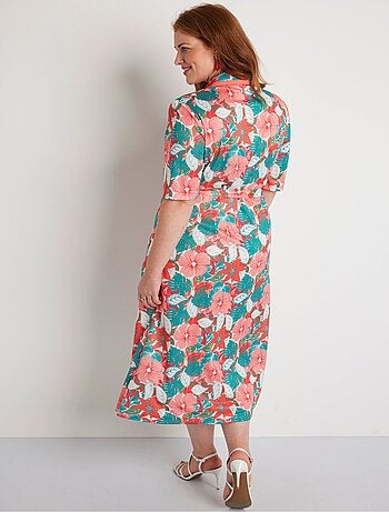 Robe droite mi longue boutonnée fleurie