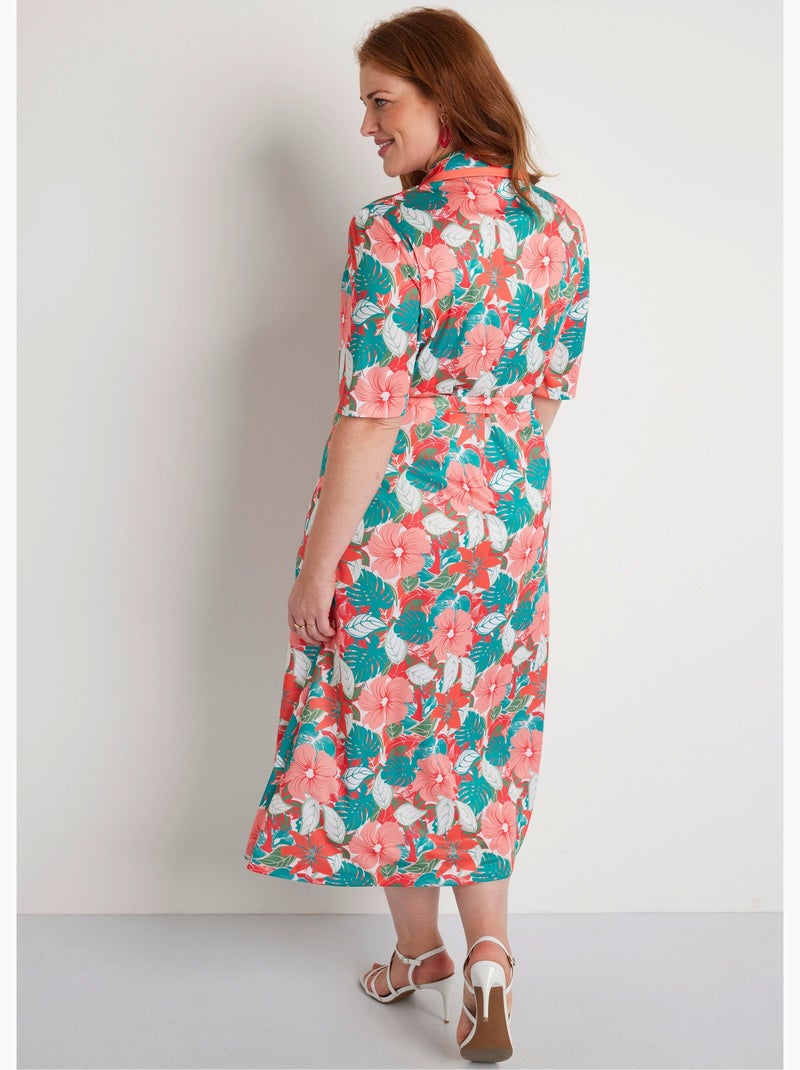 Robe droite mi longue boutonnée fleurie Vert - Kiabi