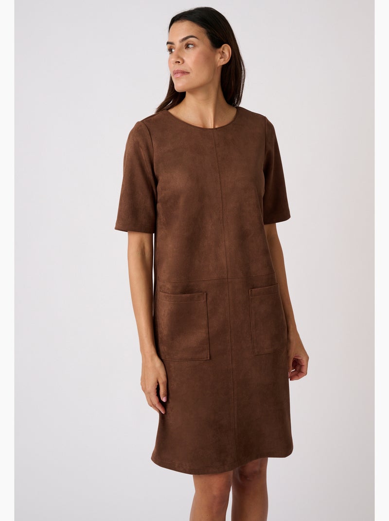 Robe droite suédine - Damart Marron - Kiabi
