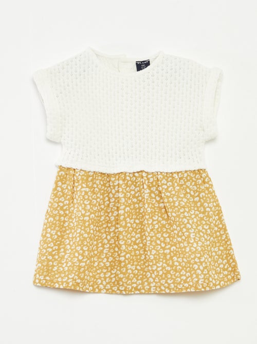 Robe effet 2 en 1 avec haut en tricot et bas en lin mélangé - 1 pièce - Kiabi