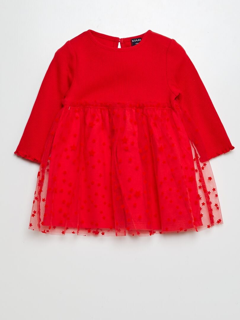 Robe effet 2 en 1 avec un jupon en tulle Rouge - Kiabi