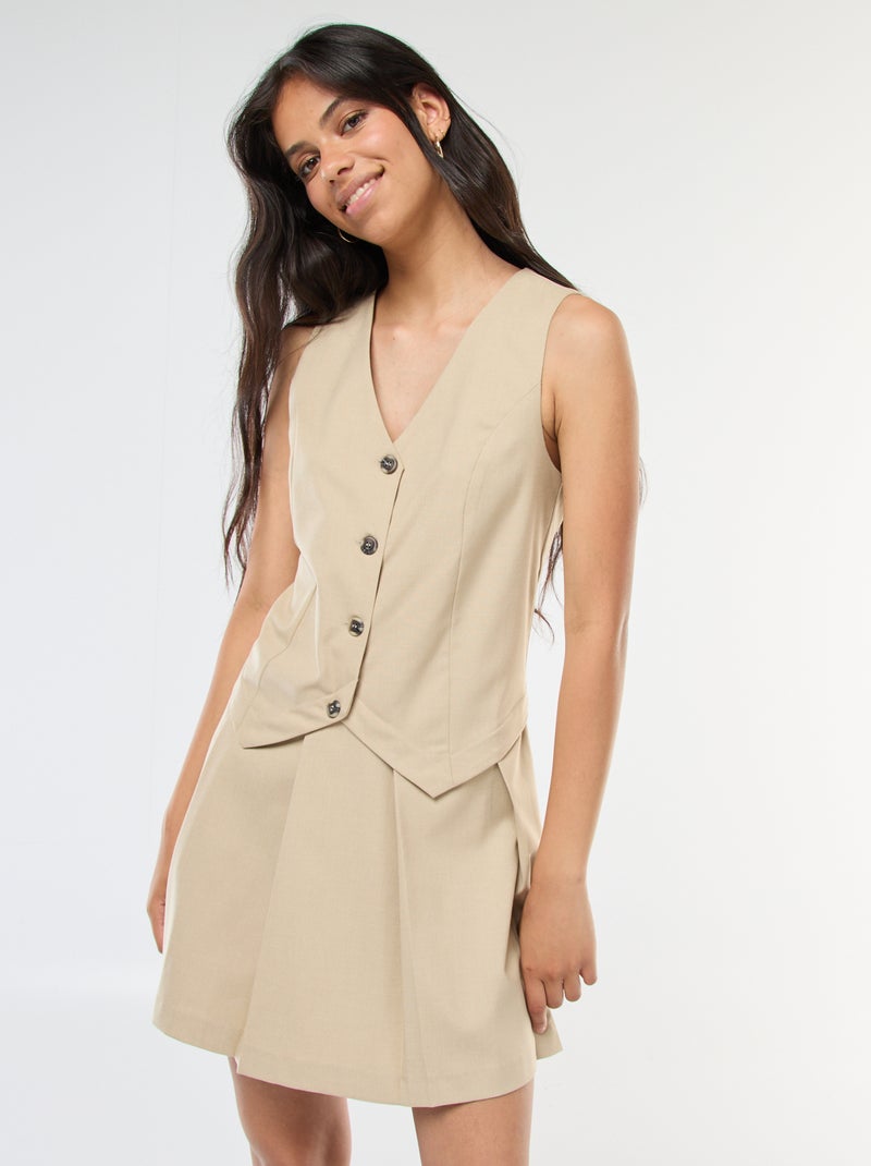 Robe effet 2 en 1 gilet de costume + jupe Beige - Kiabi