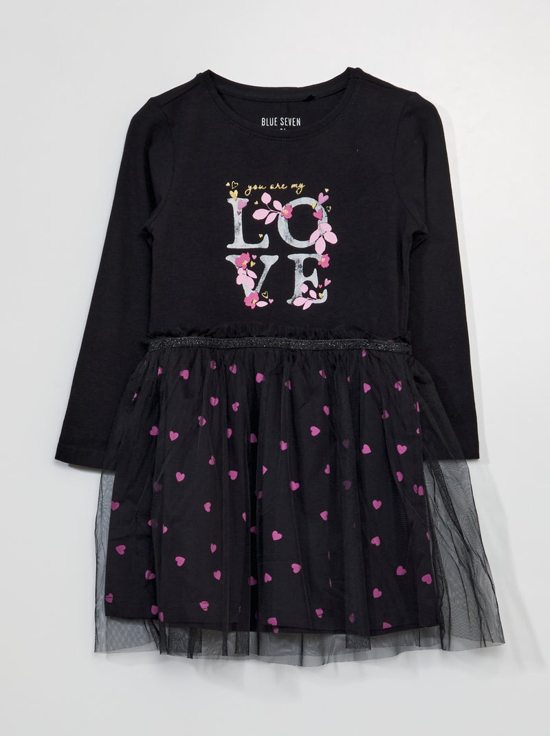 Robe effet 2 en 1 'Love' noir - Kiabi