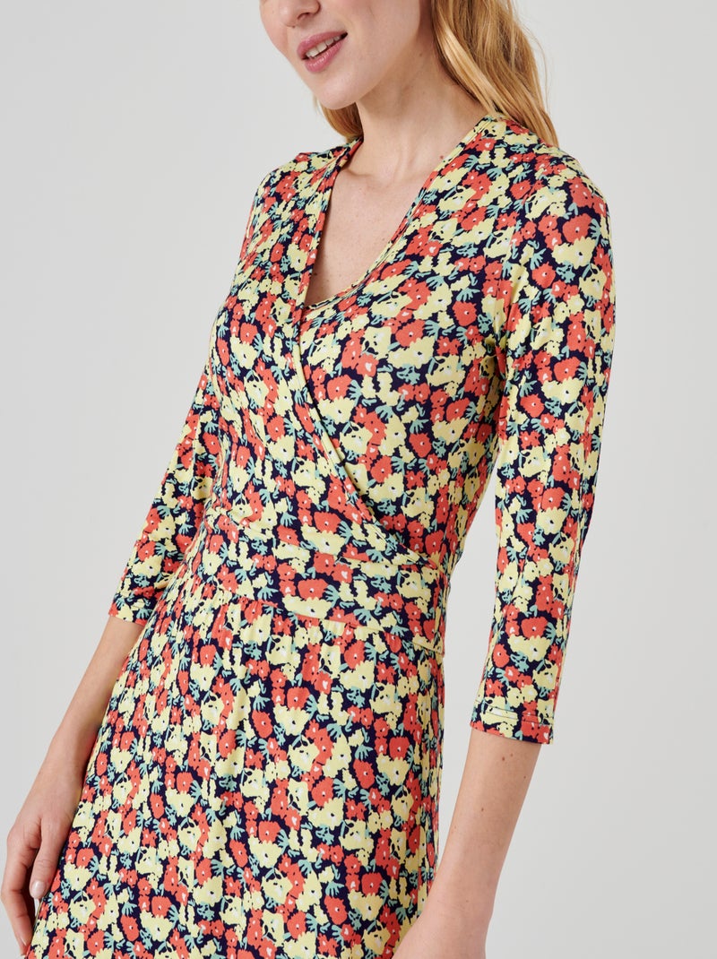 Robe effet cache-coeur fleurie - damart Jaune - Kiabi