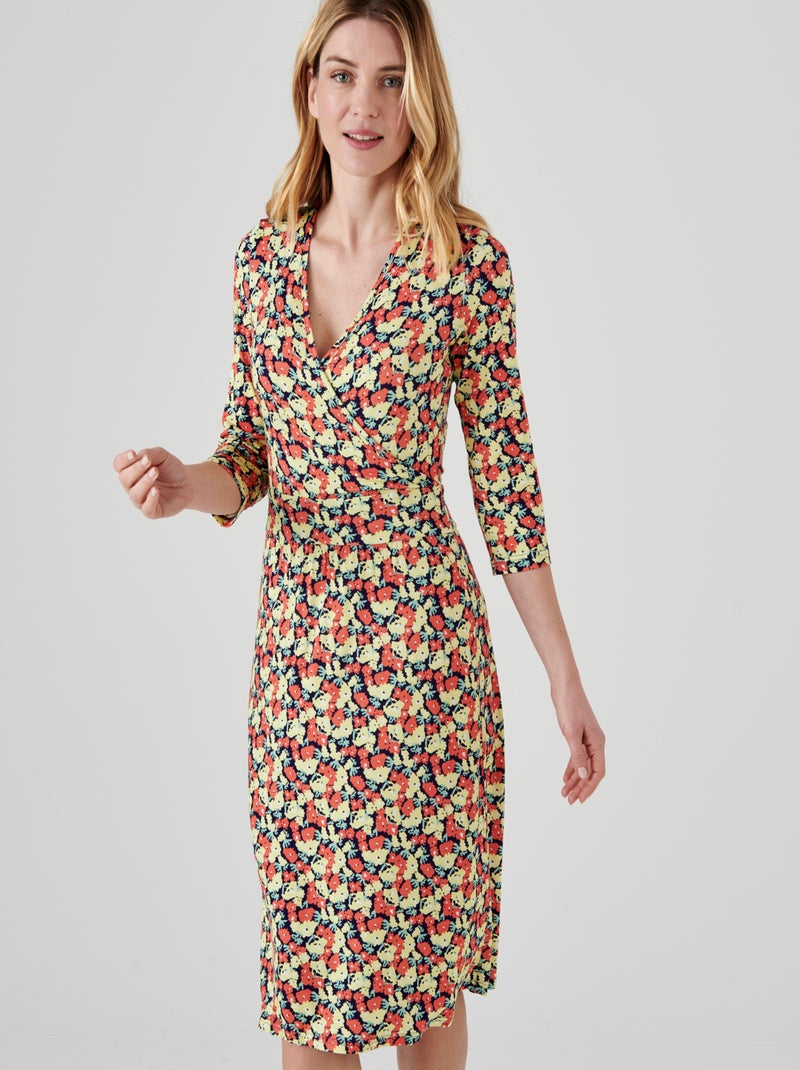 Robe effet cache-coeur fleurie - damart Jaune - Kiabi
