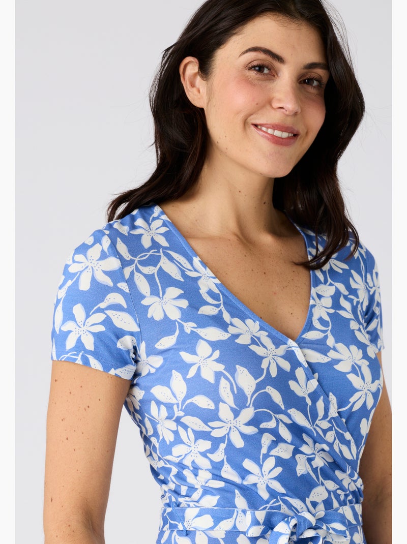 Robe effet cache-coeur viscose stretch - Damart Bleu - Kiabi