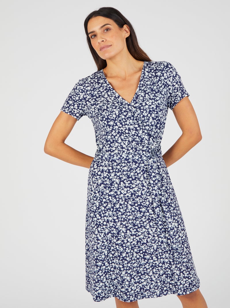 Robe effet cache-coeur viscose stretch - Damart Bleu marine - Kiabi