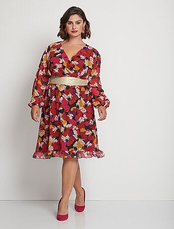 Robe effet cache-coeur voile imprimé floral