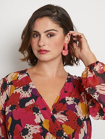 Robe effet cache-coeur voile imprimé floral