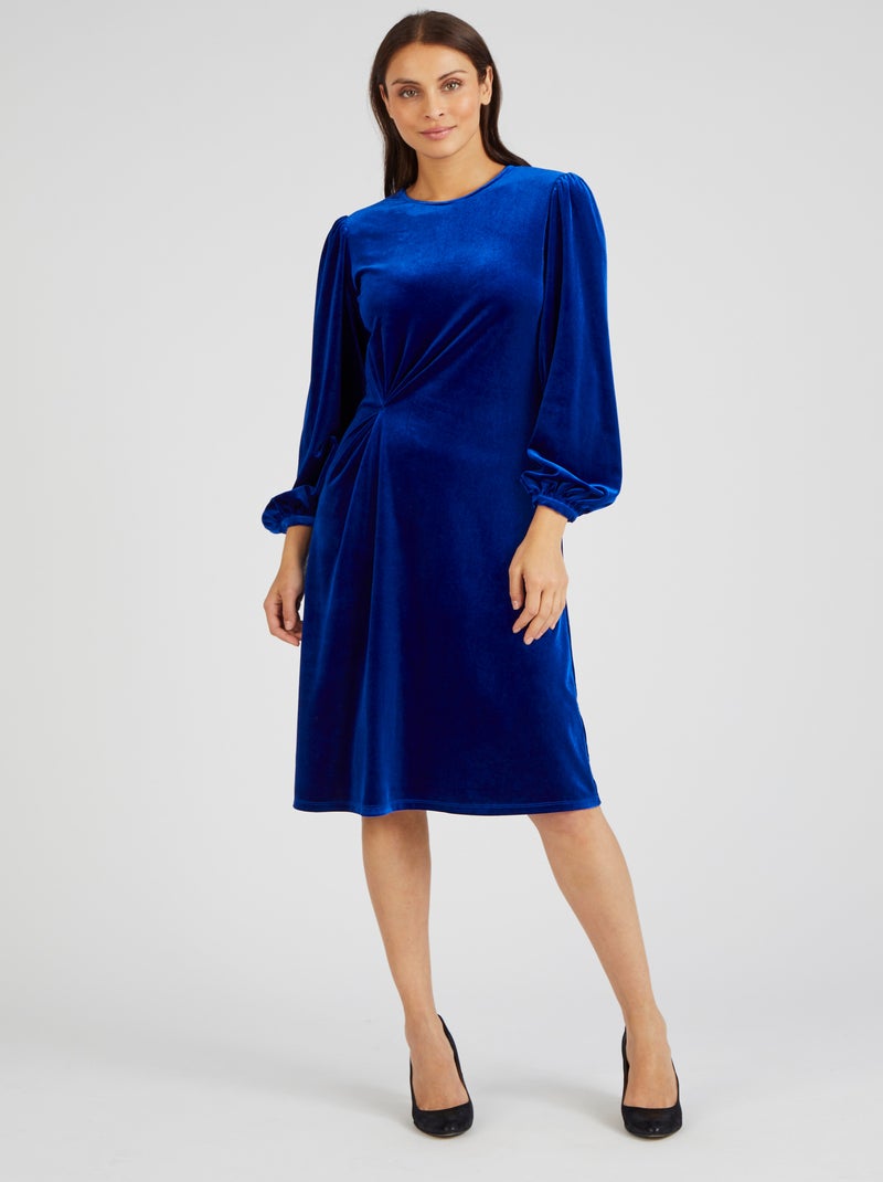 Robe effet drapé maille velours ras - Damart Bleu - Kiabi