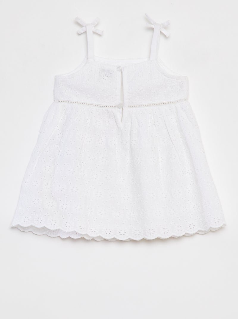 Robe en broderies anglaises avec fines bretelles Blanc - Kiabi