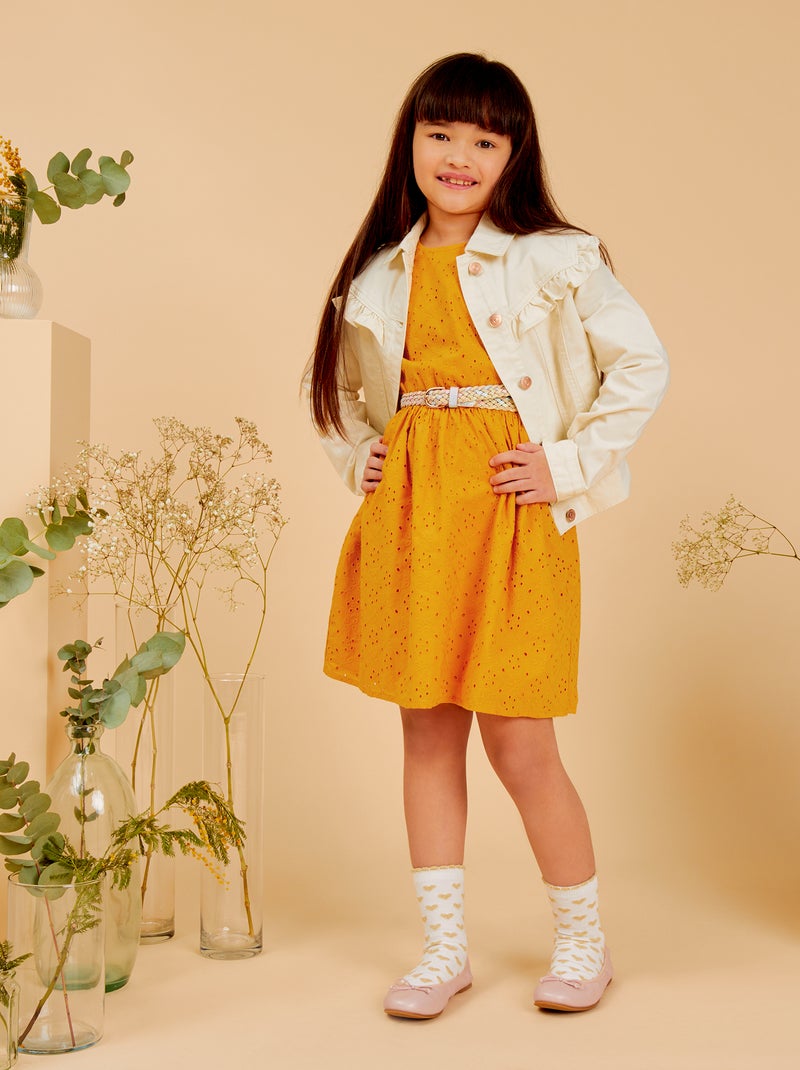 Robe en broderies anglaises Jaune moutarde Fille Kiabi