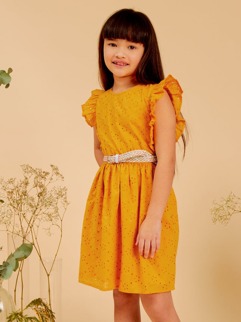 Robe en broderies anglaises Jaune moutarde - Kiabi