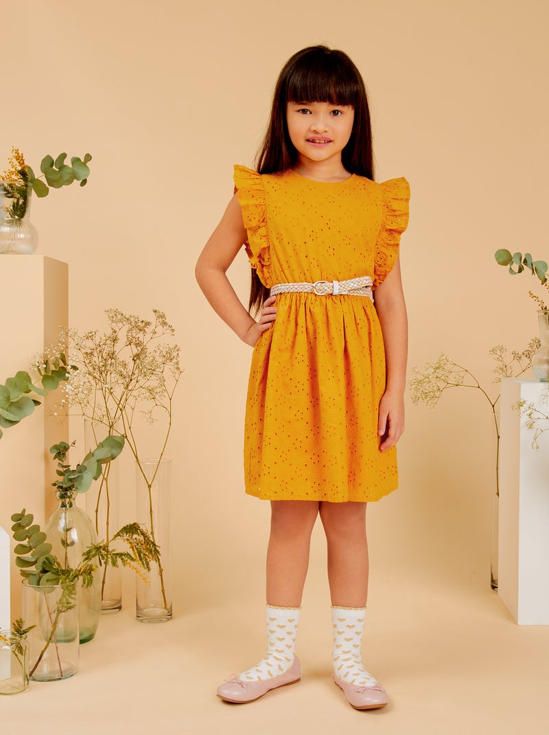 Robe en broderies anglaises Jaune moutarde - Kiabi