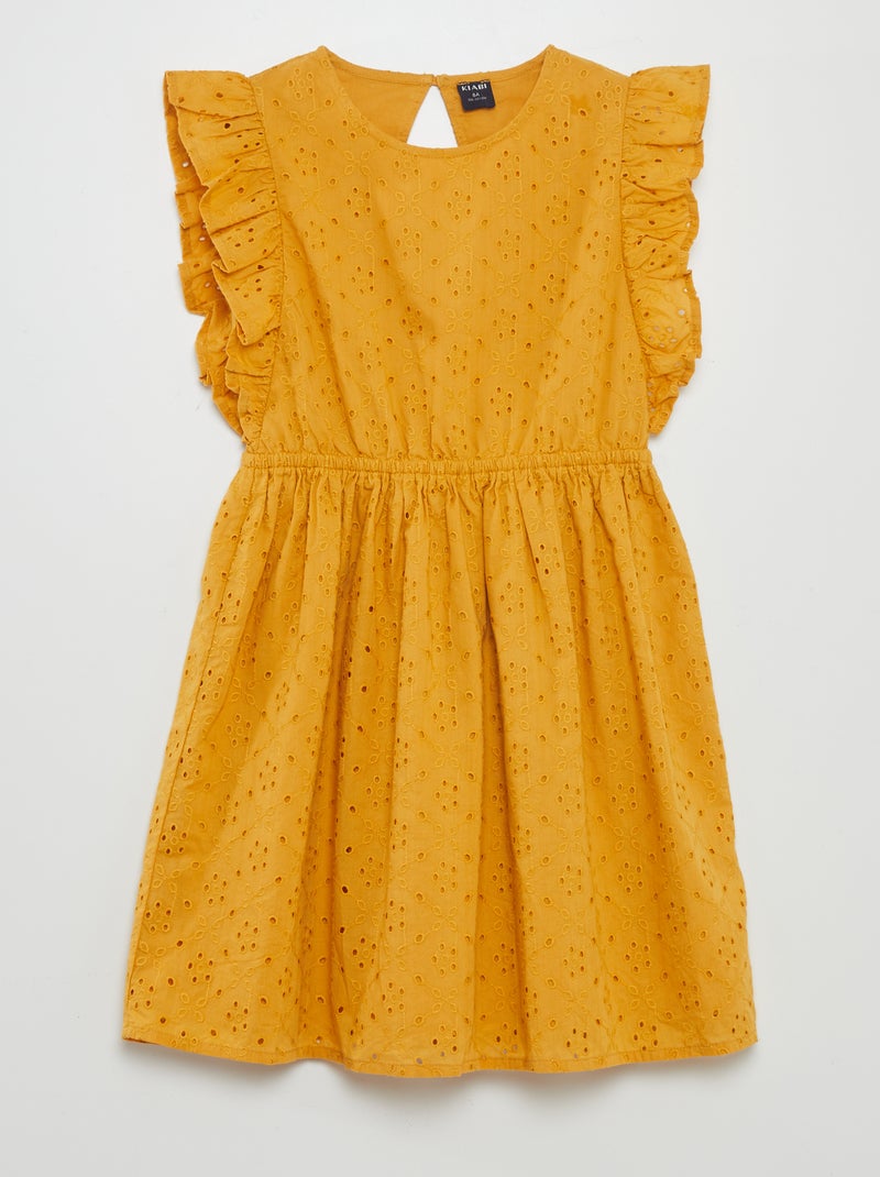 Robe en broderies anglaises Jaune moutarde - Kiabi