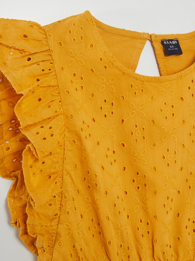 Robe en broderies anglaises Jaune moutarde - Kiabi