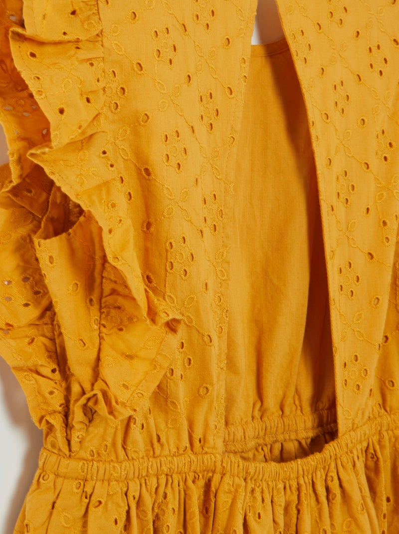 Robe en broderies anglaises Jaune moutarde - Kiabi