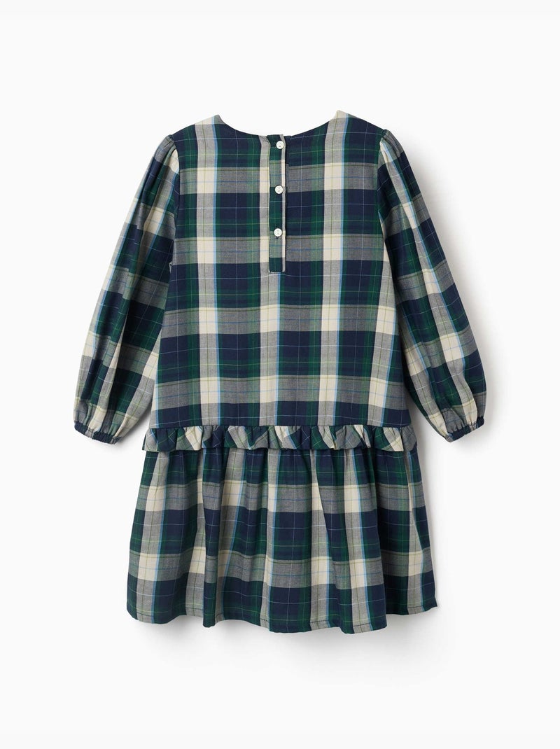 Robe en coton à carreaux avec plis b&s Bleu foncé - Kiabi