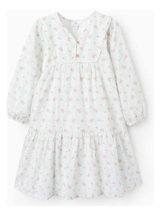 Robe en Coton à Carreaux et Fleurs